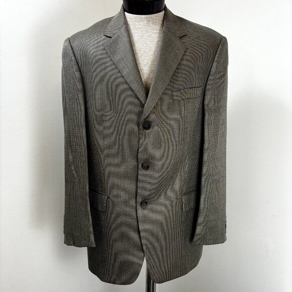 Andrew Fezza Men's Flannel Sport Coat Blazer Size 43R Silk Wool Tan Suit Jacket - Picture 9 of 12